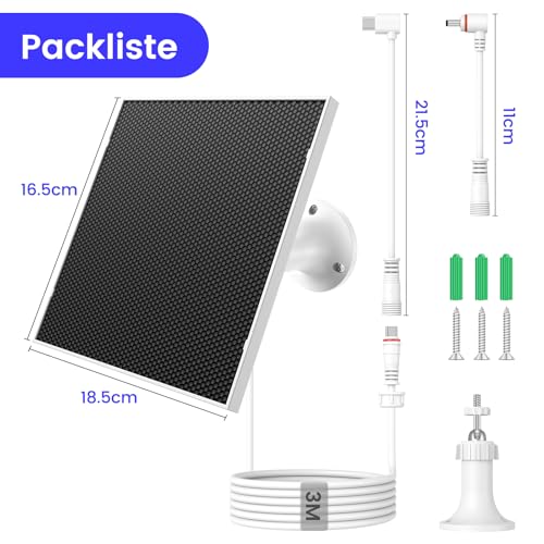 Kfonla Solarpanel für Ring Kamera, 6W Solar Ladegerät mit USB-C und DC für Ring Stick Up Cam Plus Pro und Spotlight Cam Battery Serie, IP65 Wassergeschützt, 3m Kabel, 360 Grad Verstellbarer Halter