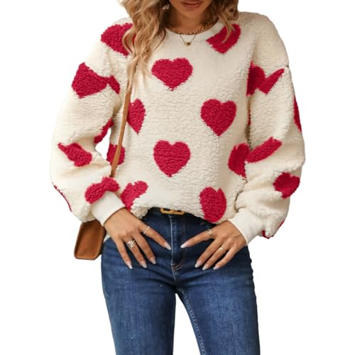 Women's Love Heart Pullover Sweaters Long Sleeve...