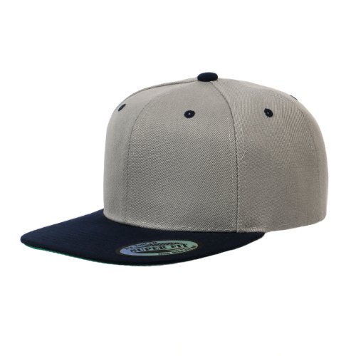 Blank Adjustable Plain Snapback Hats Caps Light Grey/Navy
