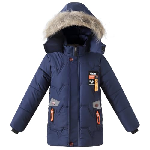 Little Boys Fleece Lined Winter Jacket Coat with Hood Long Fur Puffer Outerwear
