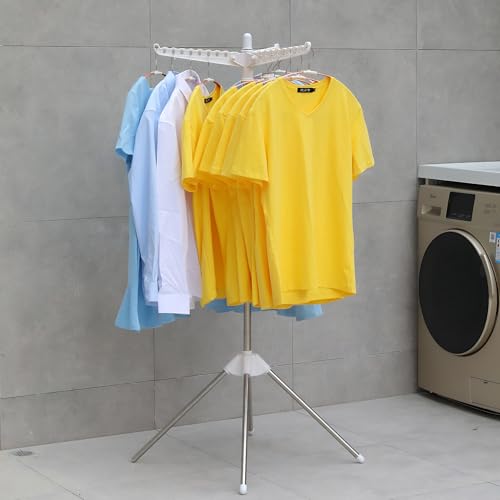 Relaxdays Bügelwäscheständer, für 27 Bügel, klappbar, 15 kg belastbar, Wäschestandtrockner, HxD:143x56 cm, weiß/Silber