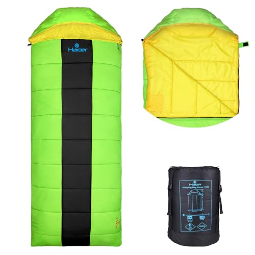 Image of Hacer HC-1500 3in1 Camping Sleeping Bag Open Comforter & Mattress +2 Degree Winter 210T Polyester Lining Hiking Trekking Bags for Baby, Adults Men & Women (7ft, Yellow & Black, 2C to +5C, 1.6kg)