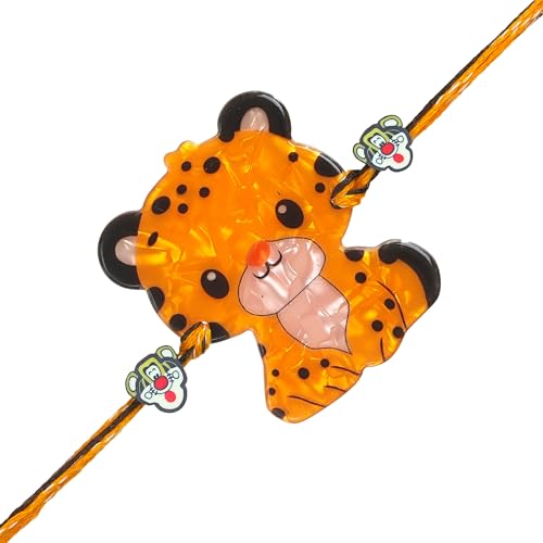 Image of eCraftIndia Leopard Design Rakhi for Kids Girls Boys with Best Bro Ever Fridge Magnet | Raksha Bandhan Kids Rakhi for Brother Bhaiya Bhai | Roli Chawal Pack
