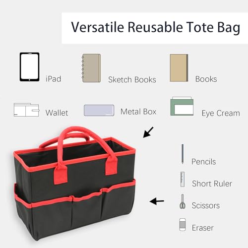 Image of Cupohus Desktop Art Craft Storage Tote Bag and Stock Organizer (Black&Red) | Supply Storage Bags with Pockets and Handles, Oxford Fabric Carrying Caddy for Teacher, Officer, Artist, Traveler, and More