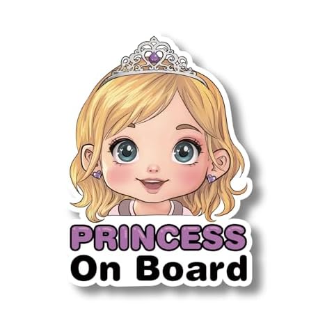 Baby On Board Sign Car Sticker, 7 INCH, Non Magnet, Weatherproof, Cute Baby Girl Sign for Cars, Windows, Truck, Luggage(Princess On Board Route) 2OWLS. Cover