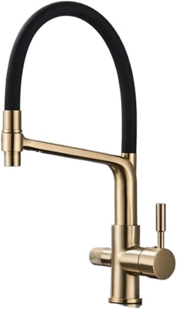 Sink taps for Pair Filter Kitchen Double spout Drinking Faucet Mixer 360 Degree Rotating hot and Cold Water Purification Function Faucet(Burshed Gold) Black Bathroom tap
