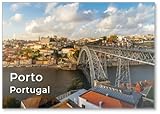 Porto, Portugal.: Vista panorámica del casco antiguo y el famoso puente Dom Louis I sobre el río Duero, Porto, Portugal, imán para nevera