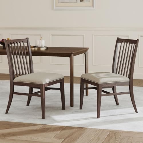 Wood Dining Chairs Set of 2, Upholstered Farmhouse Dining Room Chair, Chenille Armless Side Chair with Solid Rubberwood Legs, Rustic Wooden Kitchen Chair for Kitchen/Living Room, Grey