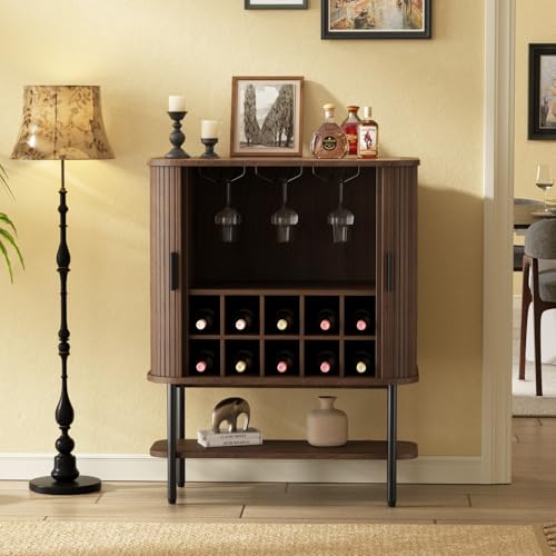 FiveWillowise Coffee Bar Cabinet with Storage, Fluted Wine Cabinet with