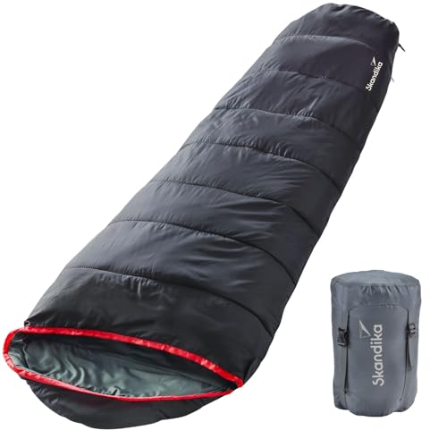 Skandika Mumienschlafsack Alaska | koppelbar, 220 x 80 cm, bis -10°C, Rundum-Reißverschluss, Kompressionspacksack, 3 Jahreszeiten | Outdoor Camping Schlafsack