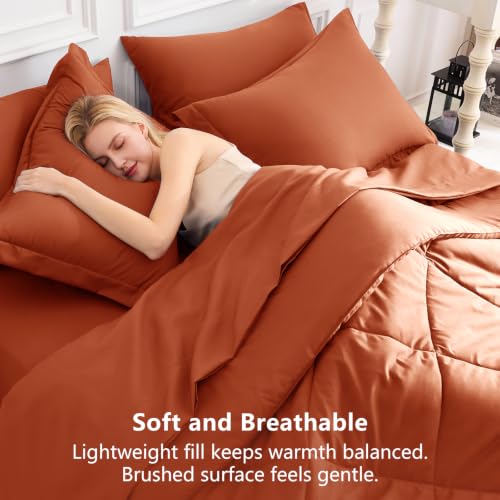 Image of CozyLux King Size Comforter Set Burnt Orange - 7 Pieces Bed in a Bag King, Luxury Soft Bed Set for All Seasons, Bedding Set with Down Alternative Comforter, Sheets, Pillowcases & Shams, Terracotta