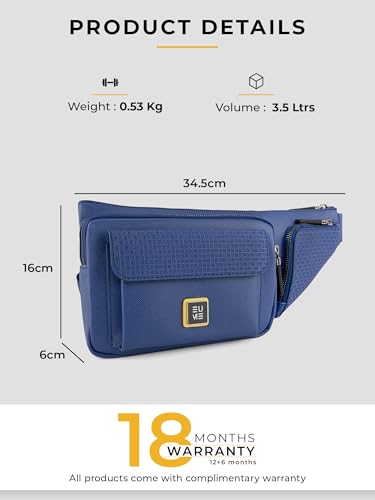 Image of EUME Kinetic Fanny Sling Bag | Waist Bag for Men & Women | Crossbody Waist Pouch with Zippered Compartments & Adjustable Strap | Midnight Blue