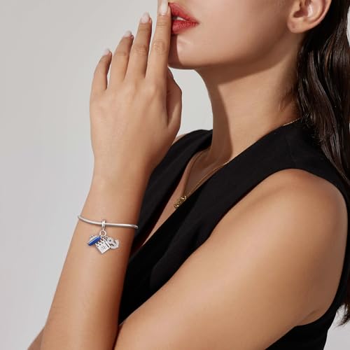 DALARAN Christmas Charms for Bracelet Sterling Silver Snowflake Blue CZ Bead Pendant Charm for Women3