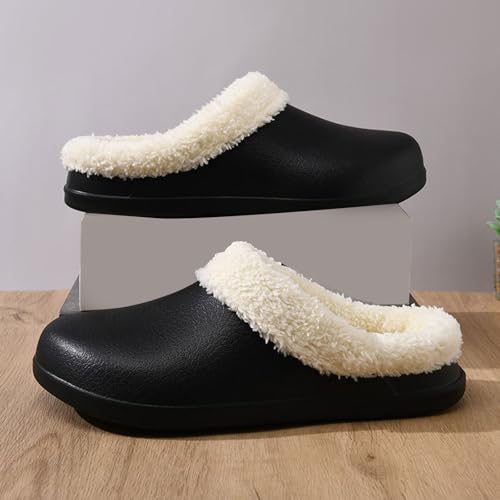 Women Men Plush Lined Clogs Memory Foam Warm Fuzzy Slippers Winter Waterproof Indoor Outdoor Slipper for Womens Mens Non Slip Sole Mules Slip on Cozy Fleece House Slippers Garden Shoes2