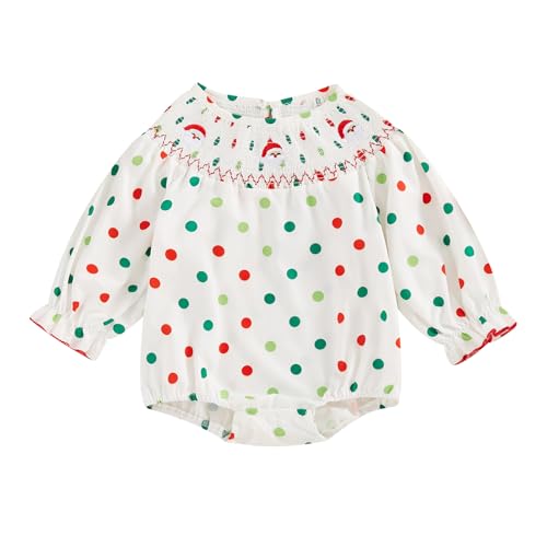 Engofs Baby Girl Christmas Outfit Toddler Long Sleeve Embroidery Smocked Romper