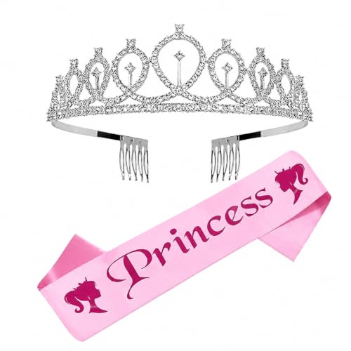 Image of Curated Cart Birthday Crown and Sash for Women Birthday Girl Sash & Rhinestone Tiara Set - Birthday Decorations Birthday Girl Crowns Tiaras for Women