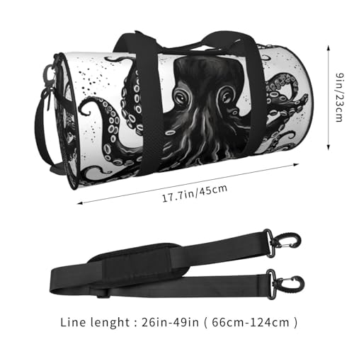 Classic Black Octopus Duffle Bag for Women Men Personal Item Travel Bags Canvas Weekender Overnight Bag Lightweight Sports Tote Gym Bags Carry On Luggage Bag4