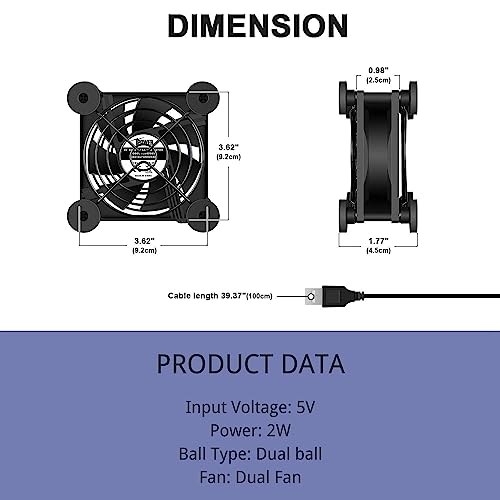 Image of iPower Quiet Cooling Fan 92mm Dual USB Case Fan with Speed Controller for Receiver DVR /PlayStation /Xbox /Computer Cabinet Cooling, 2 Pack
