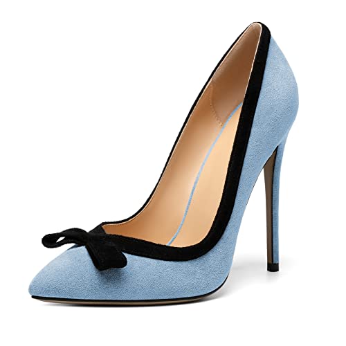 Zamikoo Women's Pointed Toe Slip On High Heel Pumps, Stiletto Heels with Bow, Classic Pumps Shoes for Casual Dress Office Wedding 4.7 Inch Suede Heels