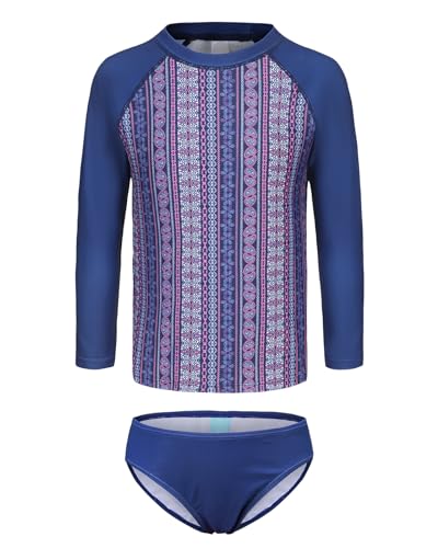 Image of Aisyee Girls Long Sleeve Rash Guard Set Two Piece Swimsuits Tie Dye Bathing Suits for Kids UPF 50+ Swim Shirts