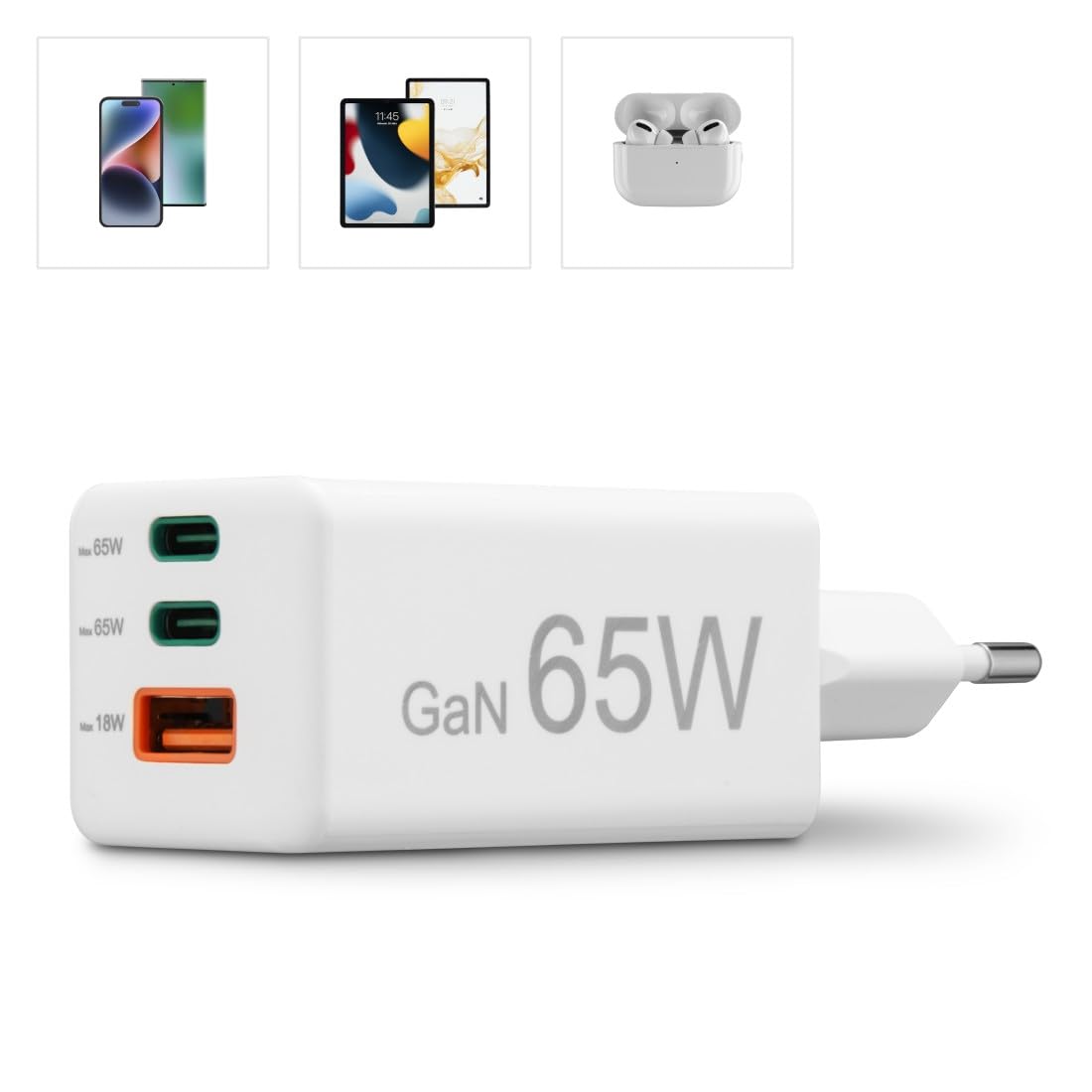 Hama Ładowarka sieciowa mini 65 W, 2x USB typ C, 1x USB A (mała, lekka, adapter ładowania, Power delivery, Quick Charge, wydajna, szybka) biała