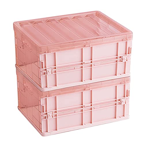 Klappbox, 2er-Set Stabile Klappkiste Aufbewahrungsboxen aus Kunststoff, Aufbewahrungsbehälter mit Deckel, Griffen, 10 l, 30 x 22 x 15cm, Mini Transparent Klappbox Faltbox Transportkiste (ROSA) Cover