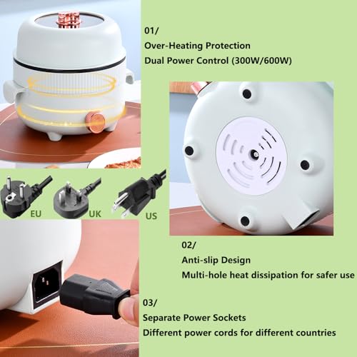 RHD Panela elétrica quente de 2,2 L com 2 vaporizadores, frigideira antiaderente portátil, fogão de
