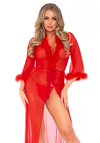 Robe longue transparente Leg Avenue sexy rouge avec cravate et string assorti