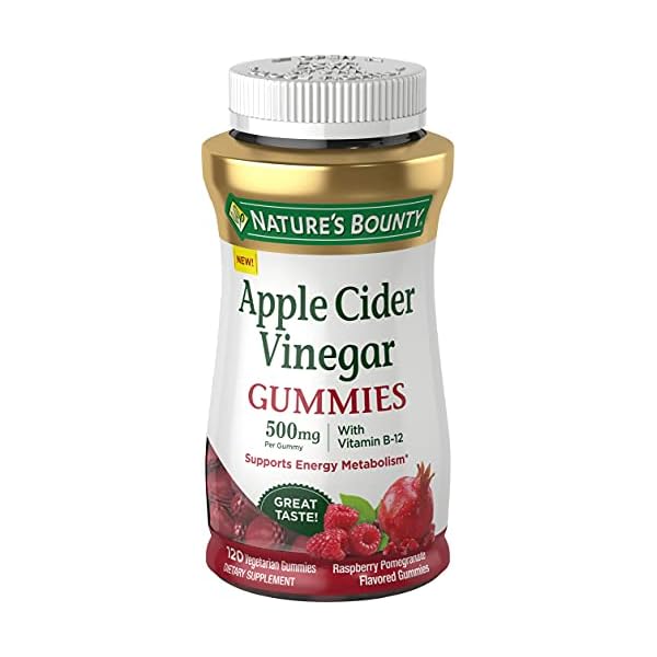 Natures-Bounty-Apple-Cider-Vinegar-Gummies-Energy-Metabolism-Supplements-Unfiltered-liquid-ACV-with-the-Mother-Non-GMO-Vegetarian-Vitamin-B12-Beet-Root-Pomegranate-500-Mg-120-Count Nature's Bounty Apple Cider Vinegar Gummies - Energy & Metabolism Supplements - Unfiltered liquid ACV with the Mother, Non-GMO, Vegetarian, Vitamin B12, Beet Root, Pomegranate (500 Mg, 120 Count)