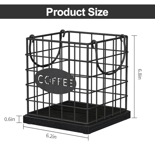 Image of YINMIT K Cup Holder Organizer, Sturdy Coffee Pod Holder Organizer, 35 Kcup Large Capacity Storage Basket for Kitchen Counter and Office Desktop (Black-Square with Handle)
