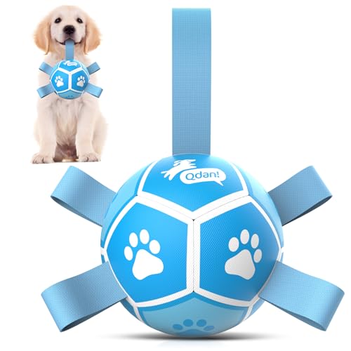 Image of QDAN Small Dog Balls, 5 Inch Dog Soccer Ball with Straps, Outdoor Dog Toys, Pet Training Soccer for Small Medium (5 Inch)