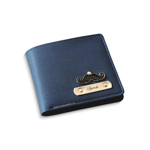 Image of Innovative Gifts Men's Personalized Wallet I Stylish Vegan Leather Slim Purse with Name & Charm I Customized Unique Gift for Birthday Anniversary Men Boy Love Husband Employees Clients (Blue)