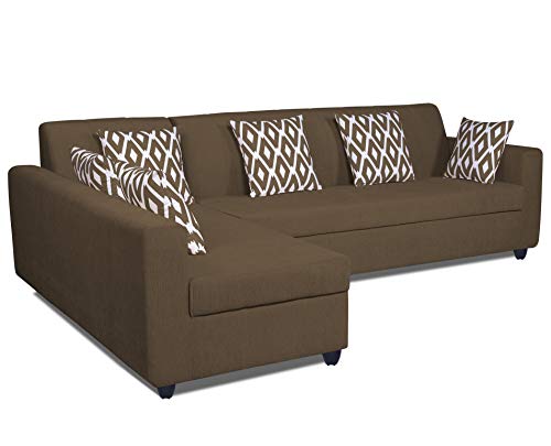 Image of Adorn India Rio Highback L Shape 6 Seater Sofa Set (Left Side Handle) (Camel)