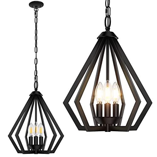 Black Pendant Light For Kitchen Island, Farmhouse Chandelier With Adjustable Hanging Height, 3-Light Kitchen Hanging Ceiling Light, Modern Dining Room Lighting Fixture For Hallway Entryway Bedroom #TOP15