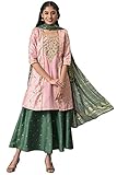Couleur : rose Aurelia Zari brodé Kurta Palazzo en polyester rose avec dupatta pour femme, Zephyr, 36