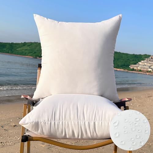 QSWRD 45 x 45 CM Outdoor Cushions Inserts Medium Throw Pillow Inserts Pack of 2 Waterproof Patio Furniture Cushions Decorative Porch Couch Cushions Premium Square Sofa Cushion, White