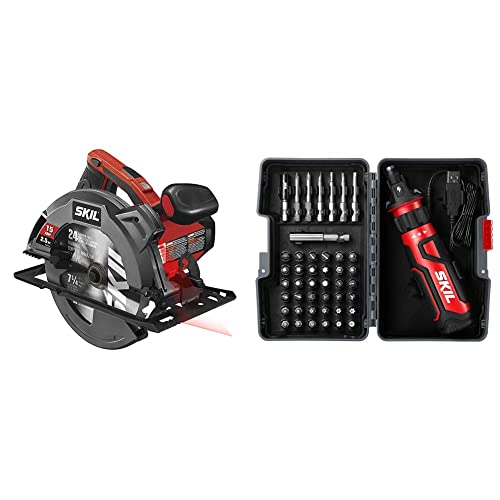 Skil 15 Amp 7-1/4 Inch Circular Saw & Rechargeable 4V Cordless Screwdriver With Circuit Sensor Technology Includes 45Pcs Bit Set, Usb Charging Cable, Carrying Case - Sd561204 #TOP19