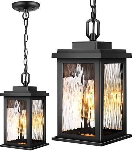 VIANIS Outdoor Pendant Light Fixtures, Black Outdoor Ceiling Lights for Porch with Waterproof...