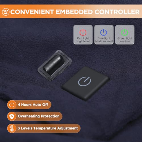Image of Westinghouse Heated Car Blanket with 3 Heating Levels, 4 Hours Auto Off, 12 Volt Electric Blanket for Car, Truck, SUV, RV, Portable Heated Throw for Camping, Machine Washable, 59 inch x 43 inch (Navy)