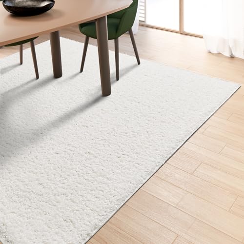 homeart Area Rug - Super Soft Shaggy Rugs For The Living Rooms, Bedrooms And Kitchen - Modern, Easy To Clean Carpet - 120 cm Square, White
