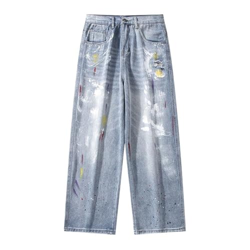 Men's Summer Denim Casual Pants Americana Graffiti Print Jeans