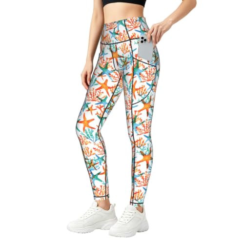Pantalones de yoga para descansar en casa con estampado marino de estrellas y corales