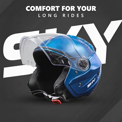 Image of Cortex Sky Half Face Helmet Glossy Finish with Scratch Resistant Polycarbonate Visor, Hard ABS Shell Helmet for Men and Women | Clear Visor, Lightweight,
