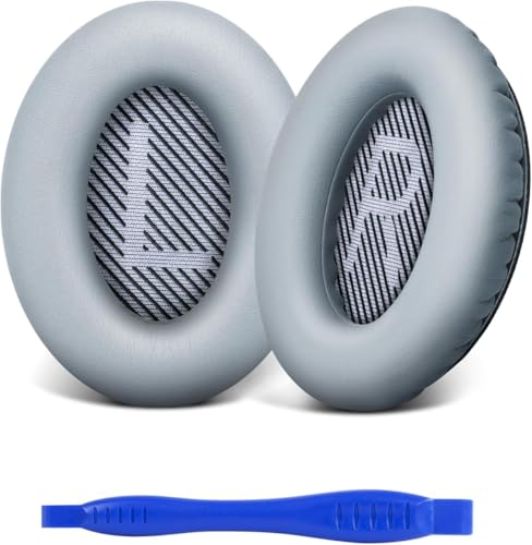 Sounce Replacement Earpads Cushions for Bose QuietComfort 35 (QC35) Quiet Comfort 35 II, QuietComfort 15 QC35/ Ae2 Ae2i Ae2w SoundTrue & SoundLink Headphones, Ear Pads with Softer Leather (Grey)