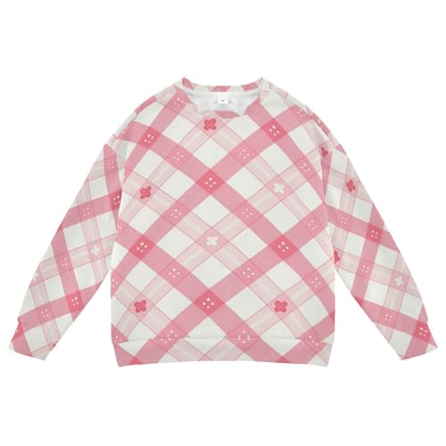 JUNZAN Pink Beige Plaid Kids Boys Hoodie Sweatshirt Fleece Hoodies for Girls Camping 4T
