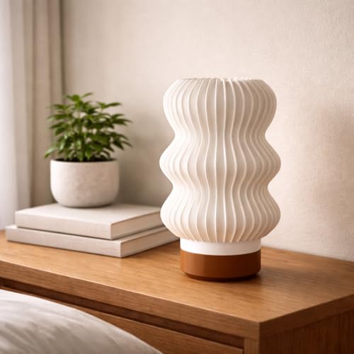 Image of Wavey Mini Table Lamp Modern Wavy Design Bedside Night Lamp, Warm White Glow, 5W Plug-in Decorative Lamp for Bedroom & Home Decor (Brown)