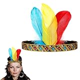 Xinnun Diadema con Plumas India Tocado Tribal Tocado de Plumas Indio Accesorio de Disfraz para Vaqueros Carnaval Occidental Halloween Fiesta de Disfraces Temática(Azul Amarillo Rojizo,Brillante)
