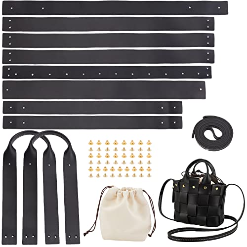 WADORN 38pcs Kit de Fabrication de Sacs en Cuir Bricolage, Sac à Bandoulière Faisant Tous les Matériaux Sac à Main Noir Sac Faisant des Outils en Cuir Tissé Sac Faisant des Accessoires, 20x6x15 cm Cover