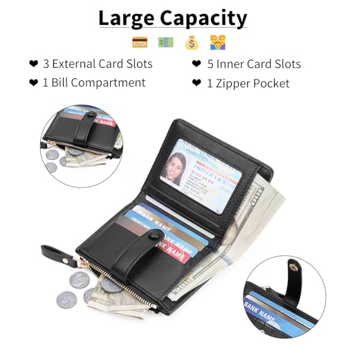 Image of Small Wallet for Women Leather Card Holder Bifold Ladies Wallets with Zipper Change Pocket ID Window