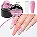 MEET ACROSS All-in-One Extension Mini Kit 2×7ml Non-Sticky Builder Gel Starter Kit WIth Base & Top Coat/Dual-Silicone Pen/Pro File/20-Pc Reusable Dual Forms Salon-Grade Extensions (Clear+Pink)